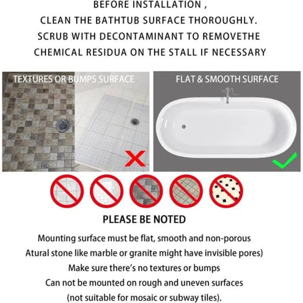Bathtub Mat Non Slip, 27.5x15.5 Inch Shower Mat with Drain Holes